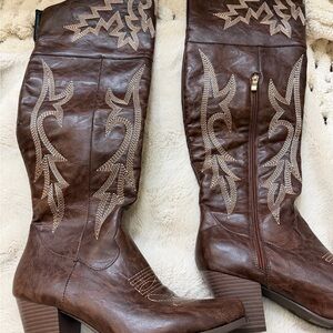 Intricate Brown Embroidered Boots